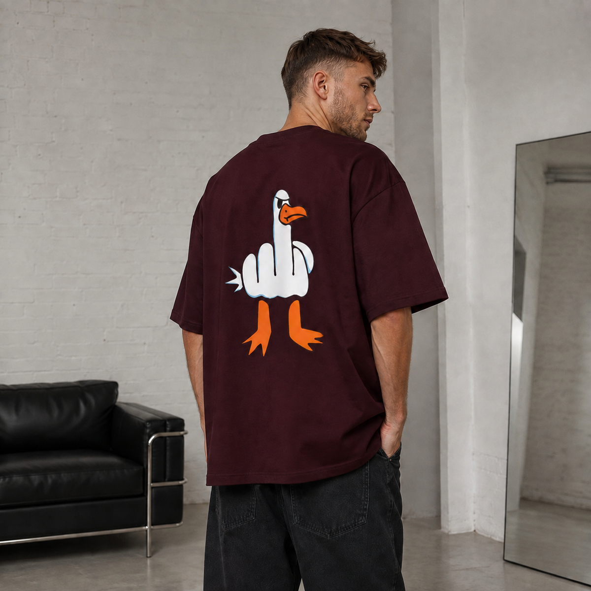 Vastrio Crazy Duck Back Print Oversized T-Shirt | Unisex Cotton Tee