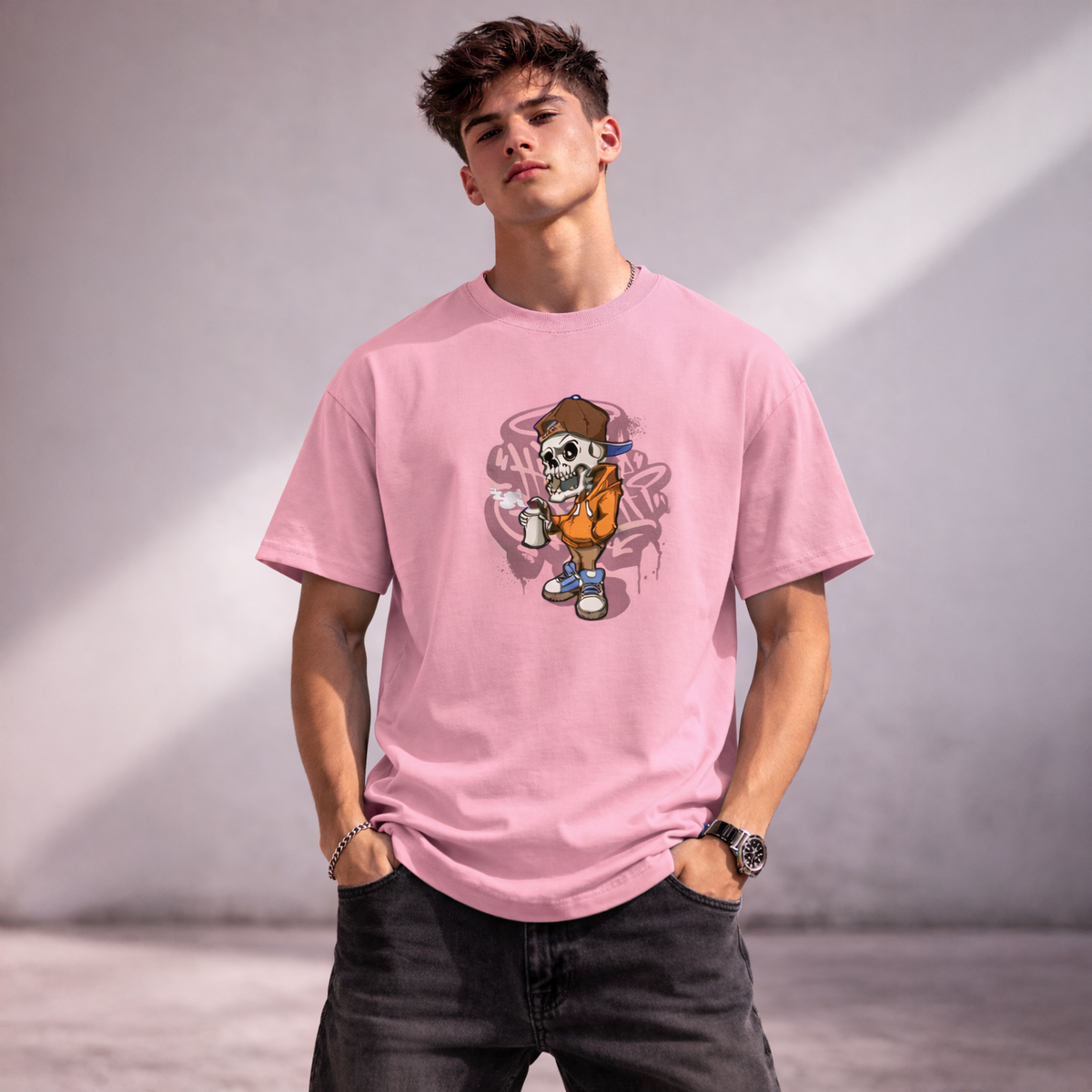Vastrio Unisex Skull Graphic Printed T-Shirt for Men & Women | Skeleton Graffiti Streetwear T-Shirt | Trendy Casual Round Neck Short Sleeve Tee