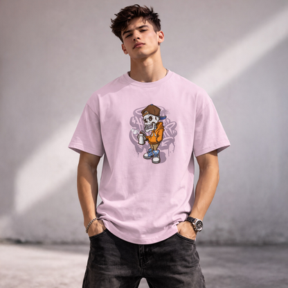 Vastrio Unisex Skull Graphic Printed T-Shirt for Men & Women | Skeleton Graffiti Streetwear T-Shirt | Trendy Casual Round Neck Short Sleeve Tee