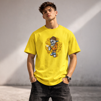Vastrio Unisex Skull Graphic Printed T-Shirt for Men & Women | Skeleton Graffiti Streetwear T-Shirt | Trendy Casual Round Neck Short Sleeve Tee