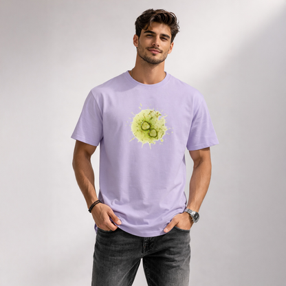 Unisex Classic Crew TShirt Versatile All-Season Casual Shirt in lavender with a green abstract design.