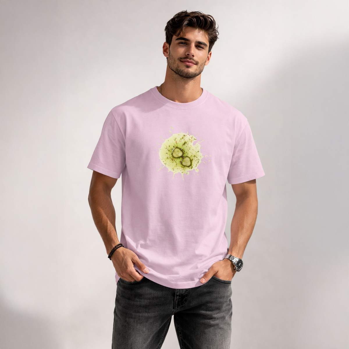 Unisex Classic Crew TShirt Versatile All-Season Casual Shirt in pink with a unique graphic design.