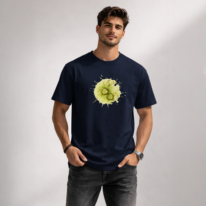Unisex Classic Crew TShirt Versatile All-Season Casual Shirt with unique graphic design on navy background.