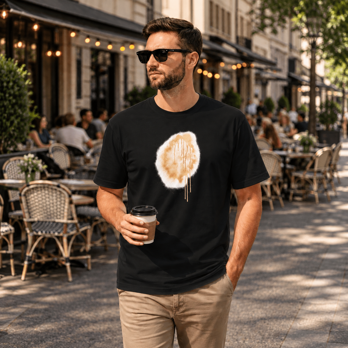 Vastrio Unisex Coffee Stain T-Shirt for Men & Women | 100% Pure Cotton White Round Neck Half Sleeve Graphic Tee