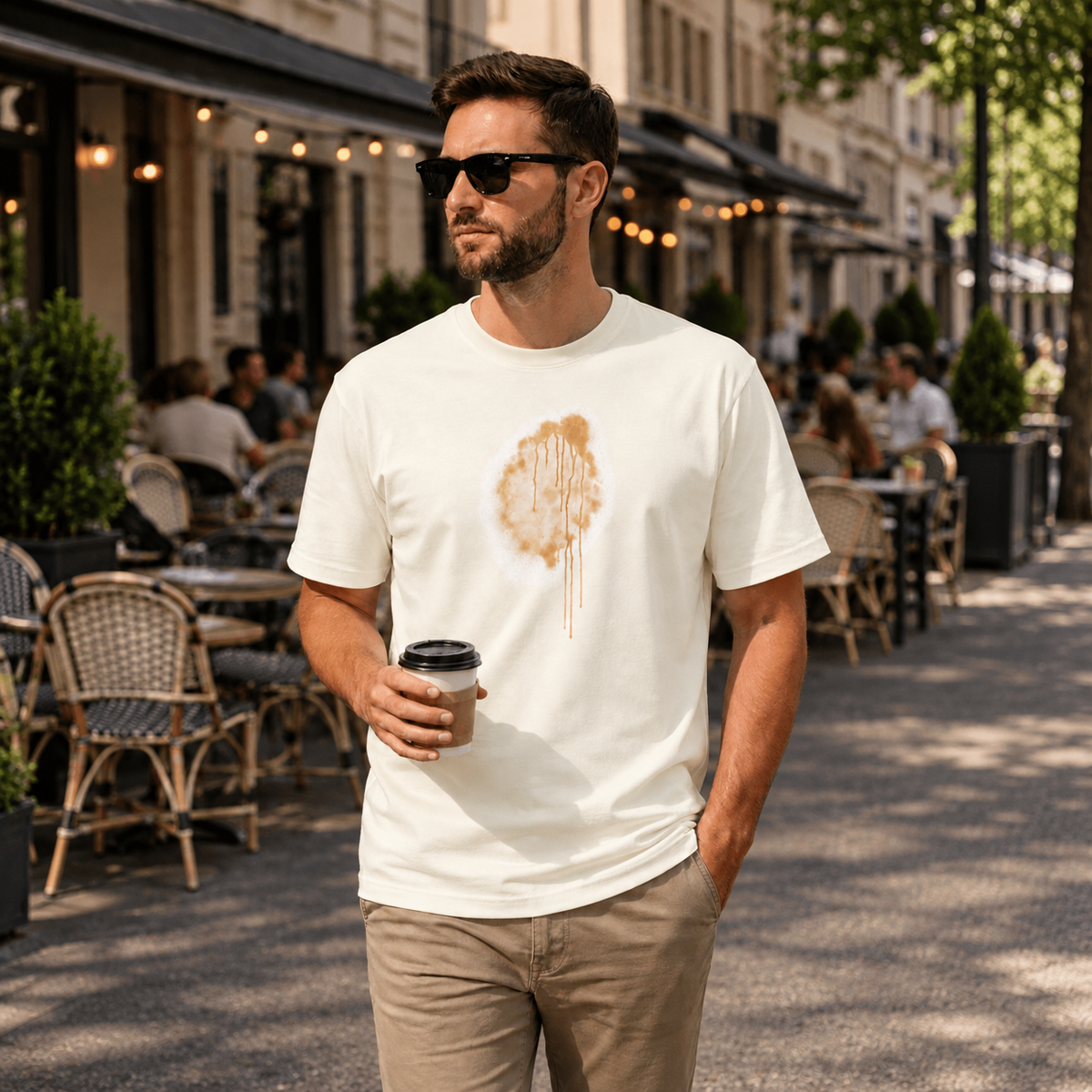 Vastrio Unisex Coffee Stain T-Shirt for Men & Women | 100% Pure Cotton White Round Neck Half Sleeve Graphic Tee