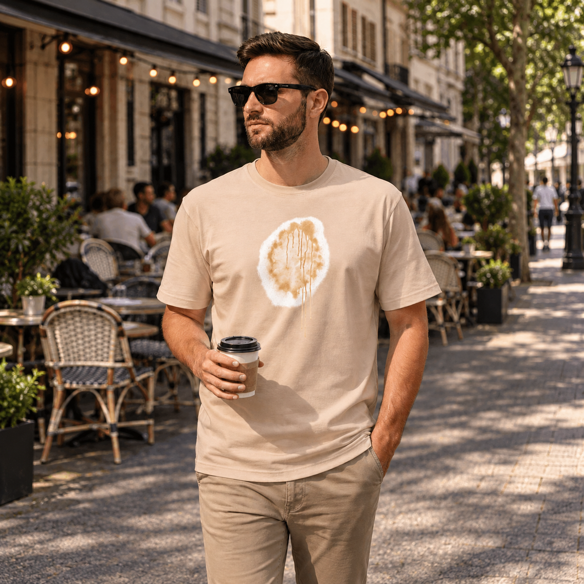 Vastrio Unisex Coffee Stain T-Shirt for Men & Women | 100% Pure Cotton White Round Neck Half Sleeve Graphic Tee