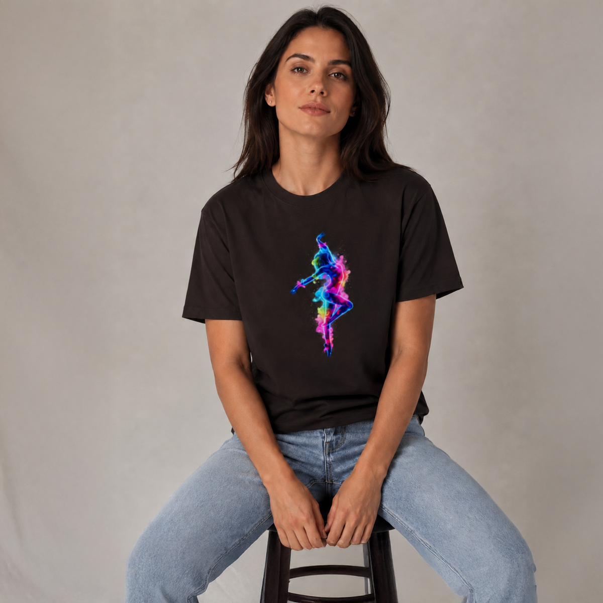 Vastrio Unisex Neon Dancer Graphic T-Shirt for Men & Women | 100% Pure Cotton Black Round Neck Half Sleeve Tee