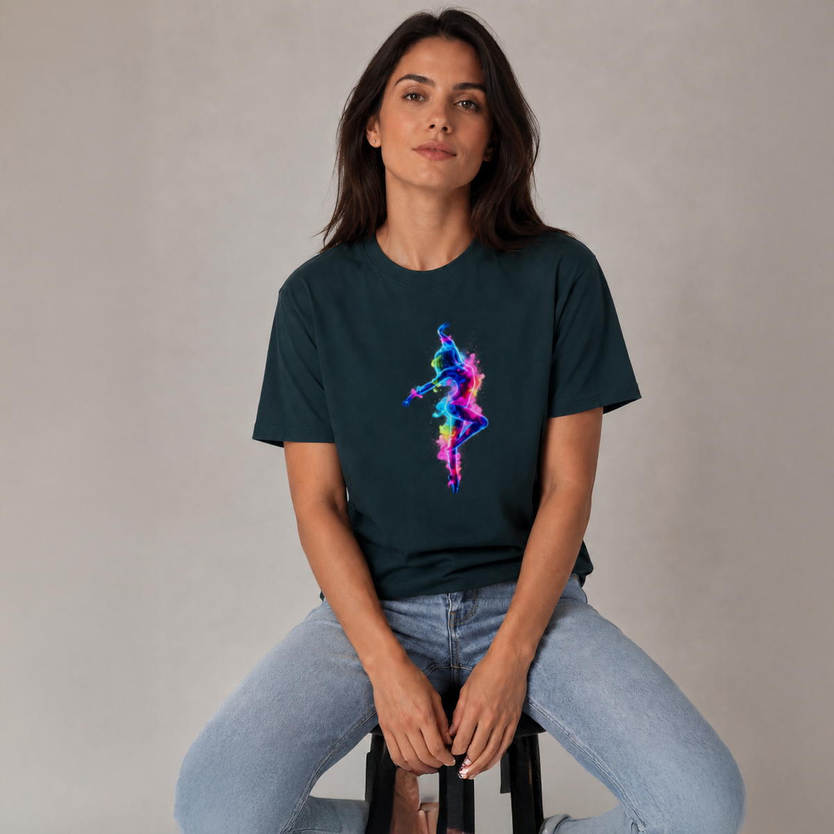Vastrio Unisex Neon Dancer Graphic T-Shirt for Men & Women | 100% Pure Cotton Black Round Neck Half Sleeve Tee