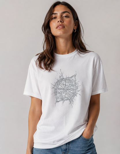 Vastrio Unisex Compass Graphic T-Shirt for Men & Women | 100% Pure Cotton White Round Neck Half Sleeve Tee