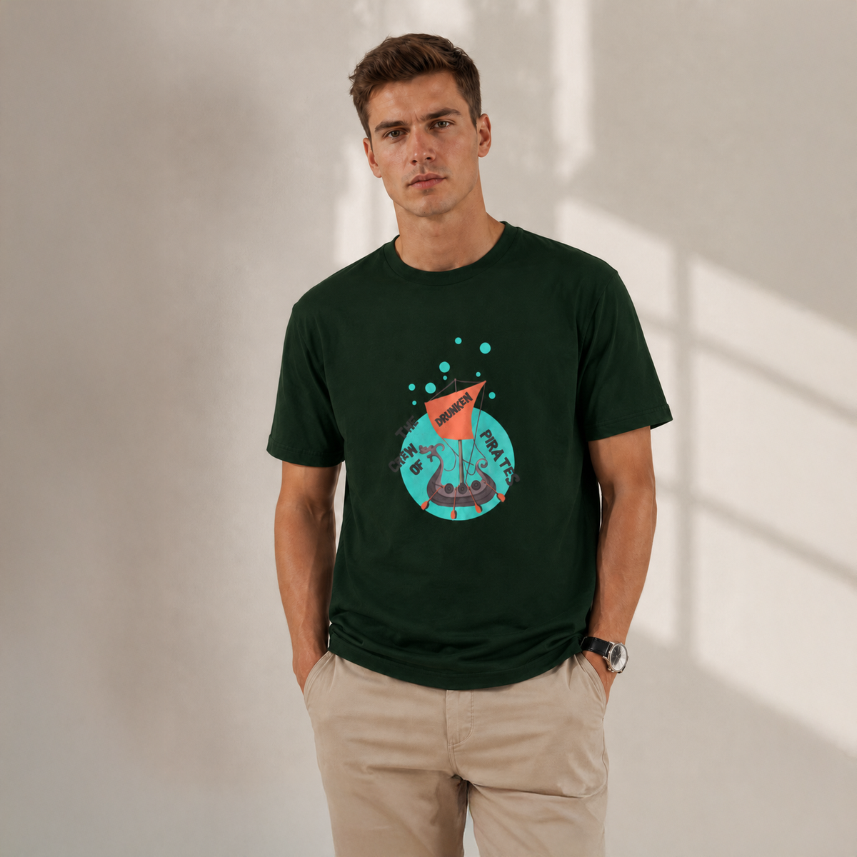 Vastrio Unisex Drunken Pirates T-Shirt for Men & Women | 100% Pure Cotton Round Neck Half Sleeve Graphic Tee