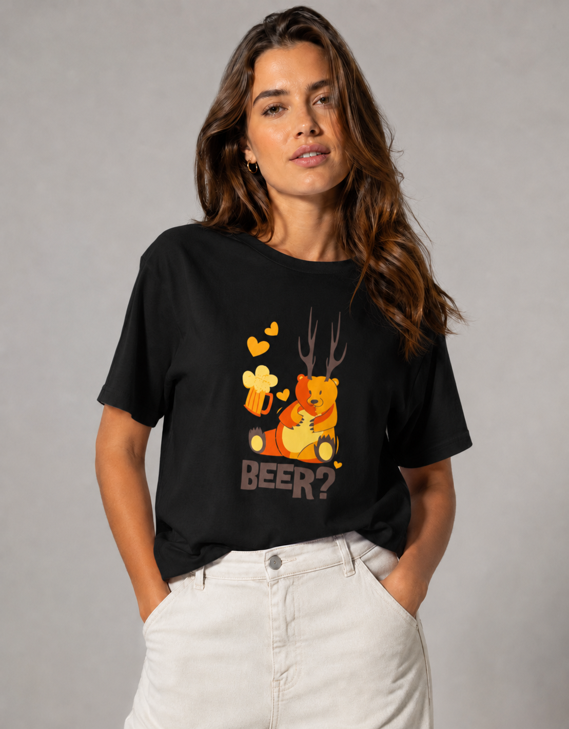 Vastrio Unisex Funny Beer Deer T-Shirt for Men & Women | 100% Pure Cotton Round Neck Half Sleeve Graphic Tee