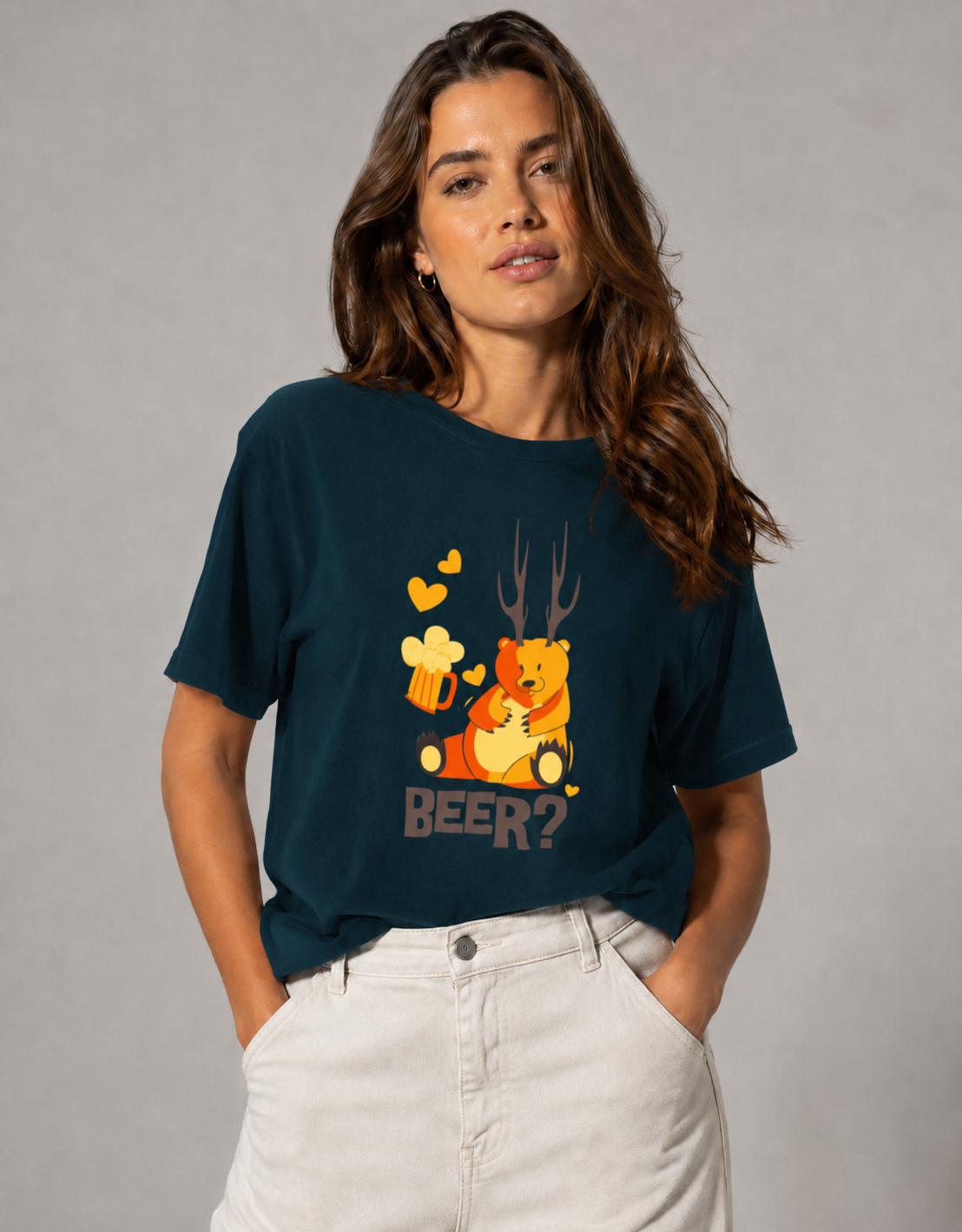 Vastrio Unisex Funny Beer Deer T-Shirt for Men & Women | 100% Pure Cotton Round Neck Half Sleeve Graphic Tee