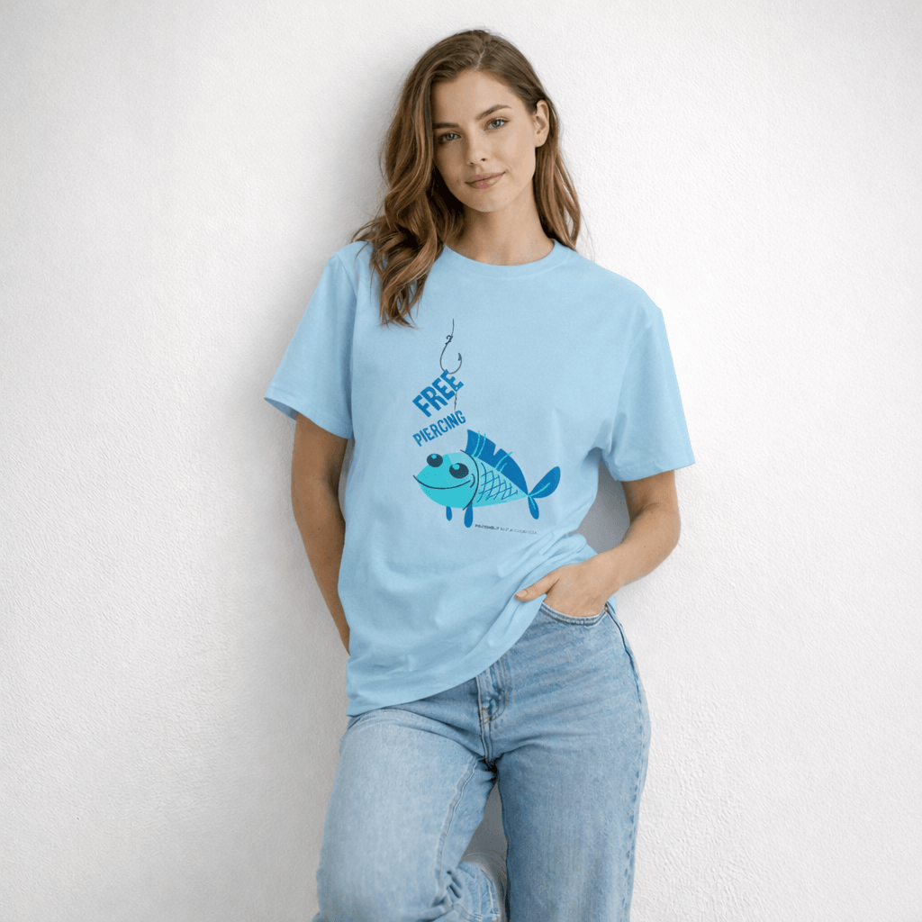 Vastrio Unisex Free Piercing Fish T-Shirt for Men & Women | 100% Pure Cotton Round Neck Half Sleeve Funny Graphic Tee