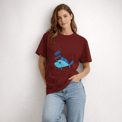 Vastrio Unisex Free Piercing Fish T-Shirt for Men & Women | 100% Pure Cotton Round Neck Half Sleeve Funny Graphic Tee