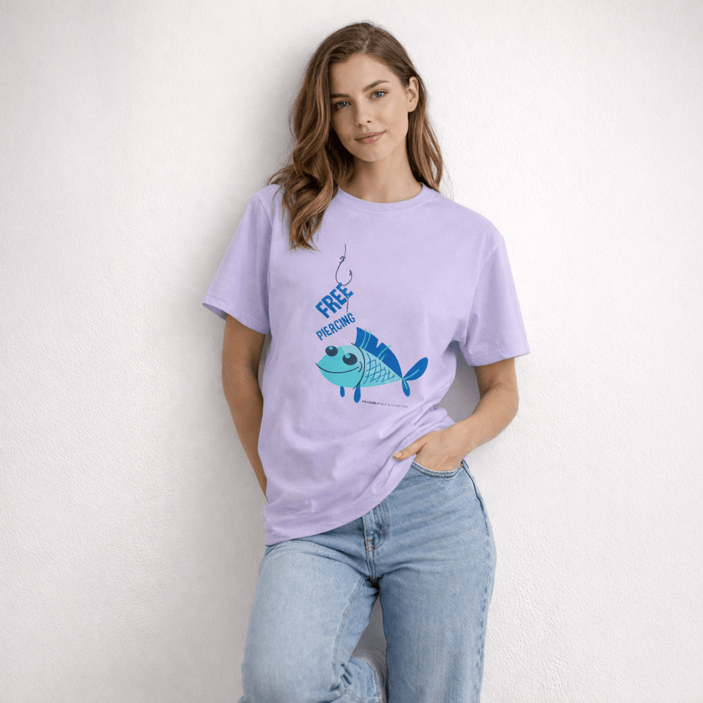 Vastrio Unisex Free Piercing Fish T-Shirt for Men & Women | 100% Pure Cotton Round Neck Half Sleeve Funny Graphic Tee