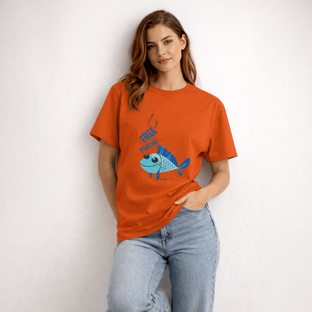 Vastrio Unisex Free Piercing Fish T-Shirt for Men & Women | 100% Pure Cotton Round Neck Half Sleeve Funny Graphic Tee