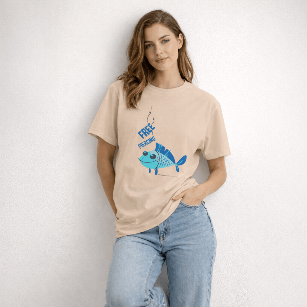Vastrio Unisex Free Piercing Fish T-Shirt for Men & Women | 100% Pure Cotton Round Neck Half Sleeve Funny Graphic Tee