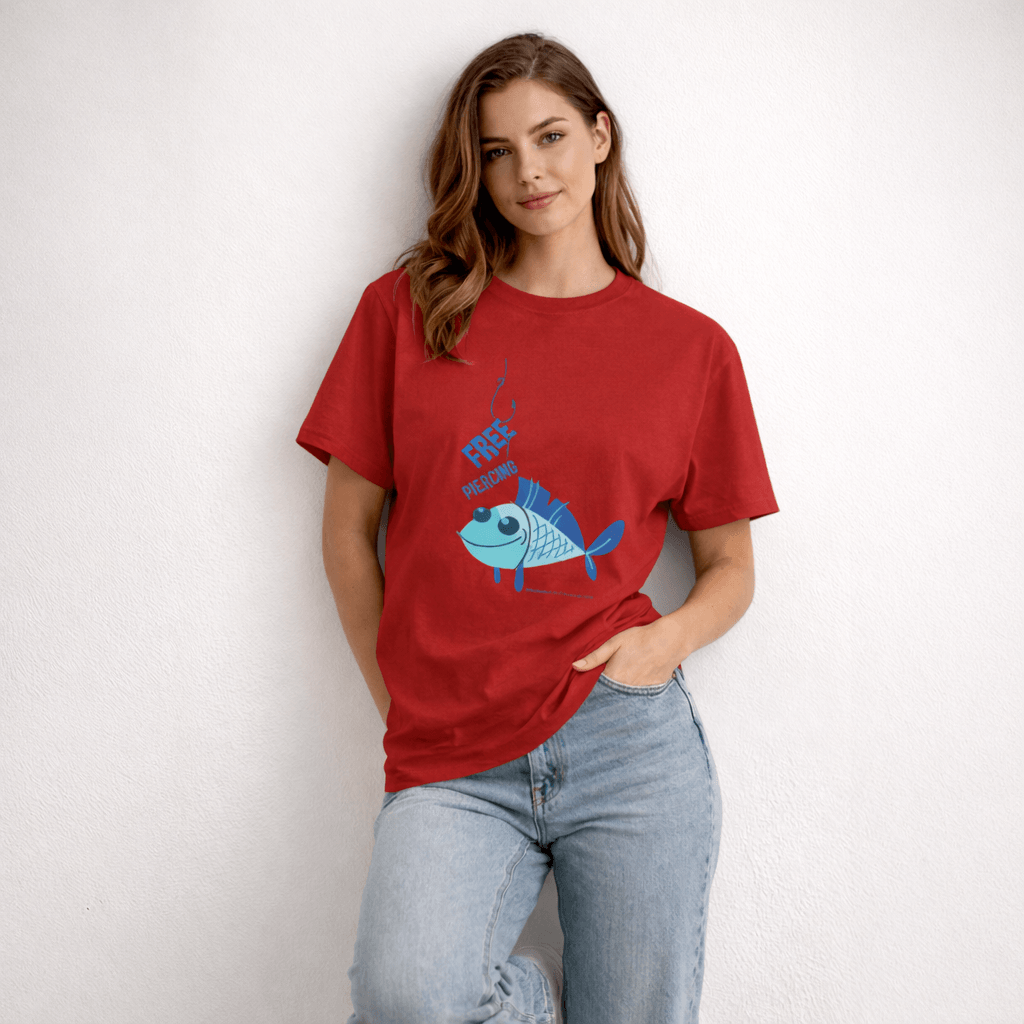 Vastrio Unisex Free Piercing Fish T-Shirt for Men & Women | 100% Pure Cotton Round Neck Half Sleeve Funny Graphic Tee