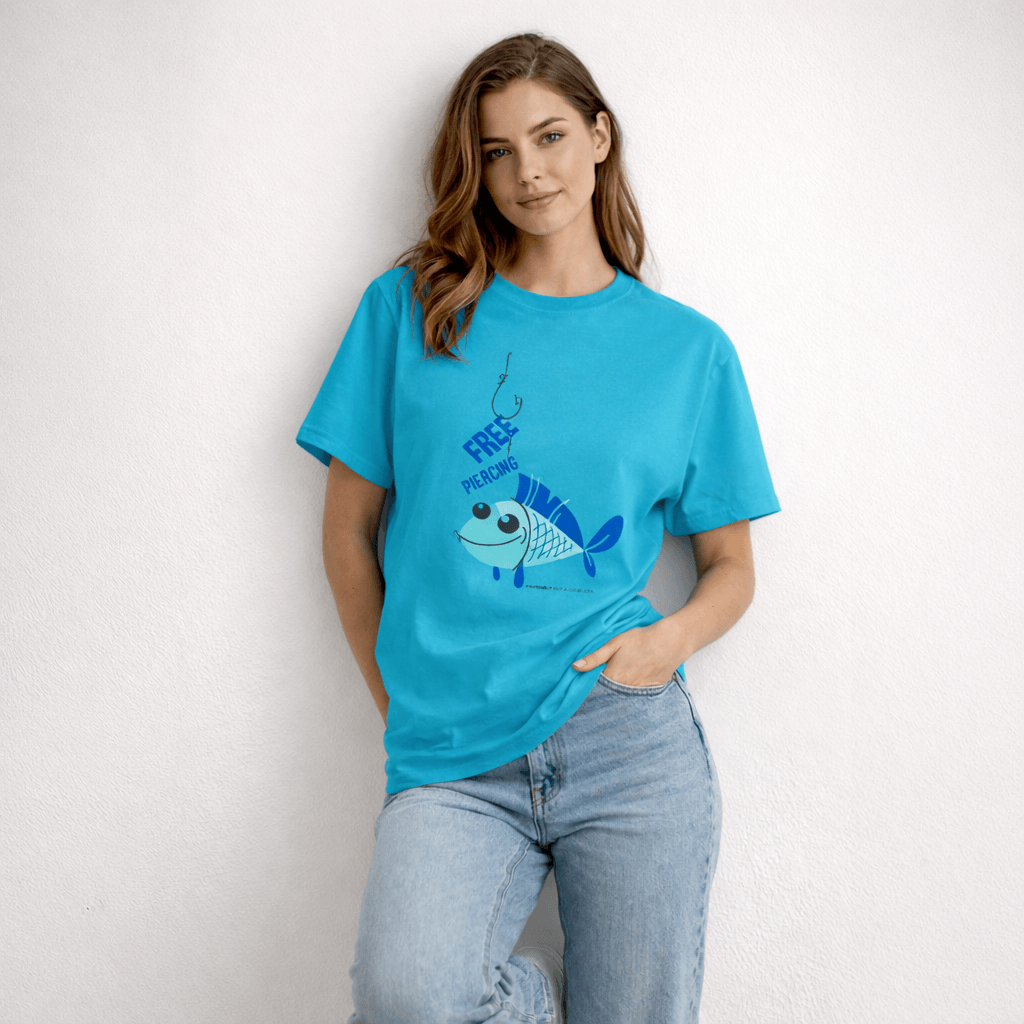 Vastrio Unisex Free Piercing Fish T-Shirt for Men & Women | 100% Pure Cotton Round Neck Half Sleeve Funny Graphic Tee