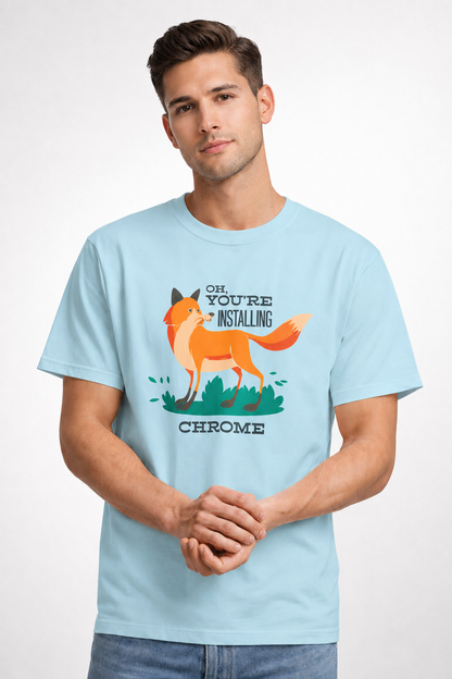 Vastrio Unisex Installing Chrome Fox T-Shirt for Men & Women | 100% Pure Cotton Round Neck Half Sleeve Funny Graphic Tee