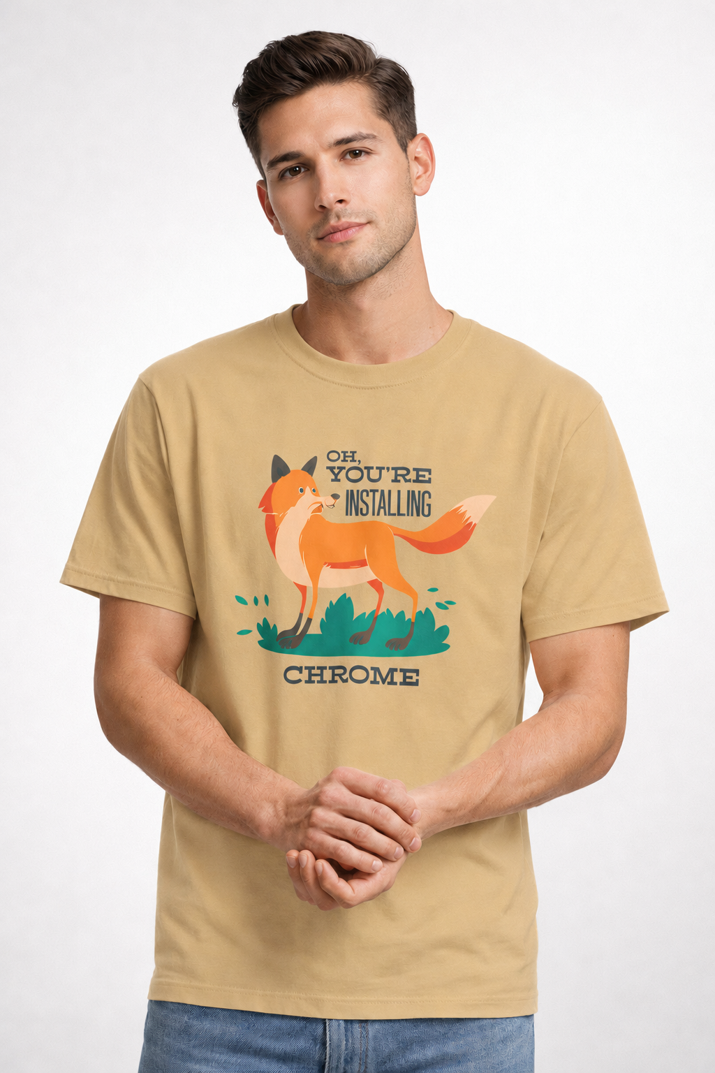 Vastrio Unisex Installing Chrome Fox T-Shirt for Men & Women | 100% Pure Cotton Round Neck Half Sleeve Funny Graphic Tee