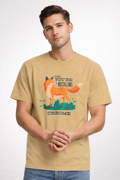 Vastrio Unisex Installing Chrome Fox T-Shirt for Men & Women | 100% Pure Cotton Round Neck Half Sleeve Funny Graphic Tee