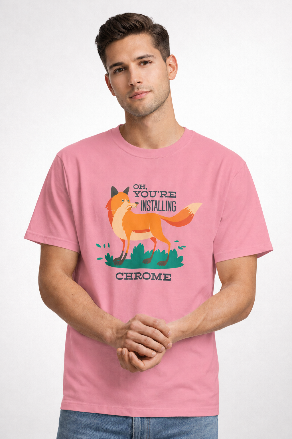 Vastrio Unisex Installing Chrome Fox T-Shirt for Men & Women | 100% Pure Cotton Round Neck Half Sleeve Funny Graphic Tee