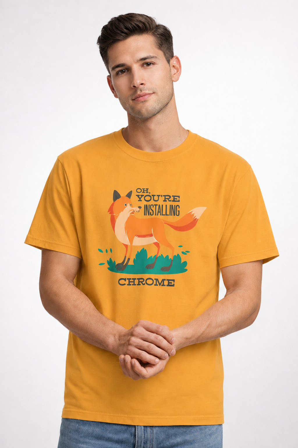 Vastrio Unisex Installing Chrome Fox T-Shirt for Men & Women | 100% Pure Cotton Round Neck Half Sleeve Funny Graphic Tee