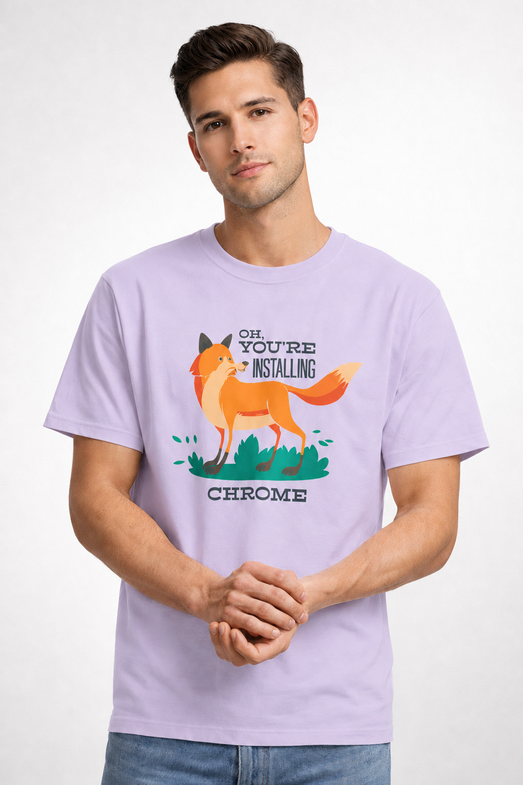 Vastrio Unisex Installing Chrome Fox T-Shirt for Men & Women | 100% Pure Cotton Round Neck Half Sleeve Funny Graphic Tee