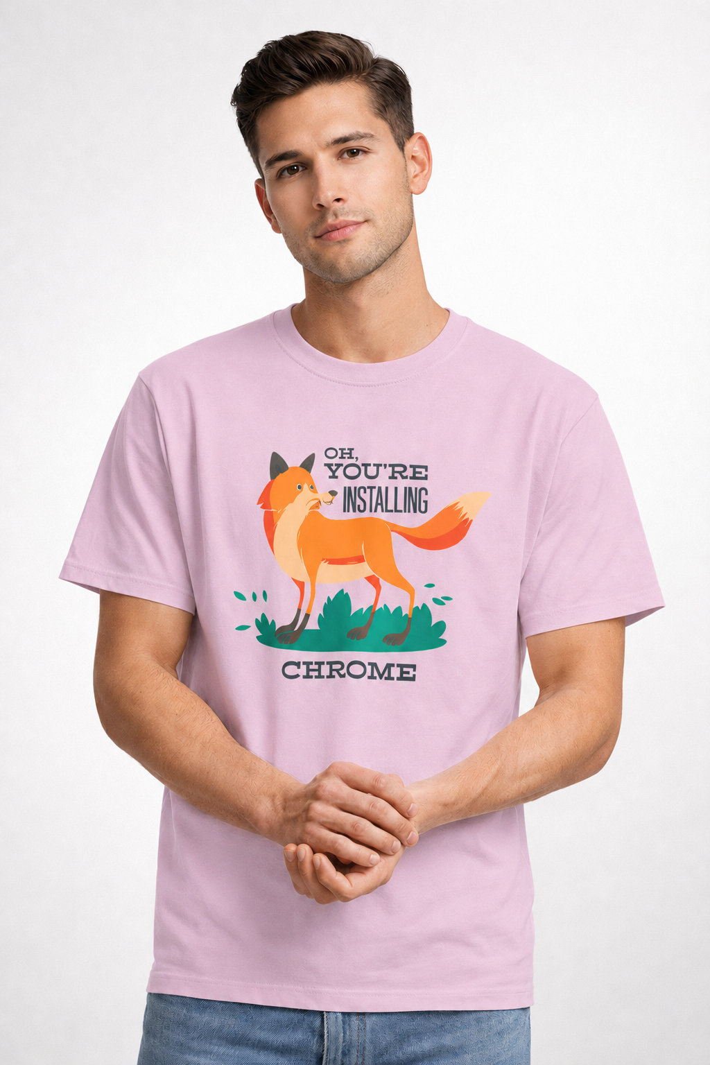 Vastrio Unisex Installing Chrome Fox T-Shirt for Men & Women | 100% Pure Cotton Round Neck Half Sleeve Funny Graphic Tee