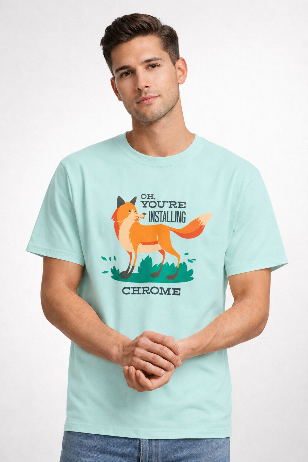 Vastrio Unisex Installing Chrome Fox T-Shirt for Men & Women | 100% Pure Cotton Round Neck Half Sleeve Funny Graphic Tee
