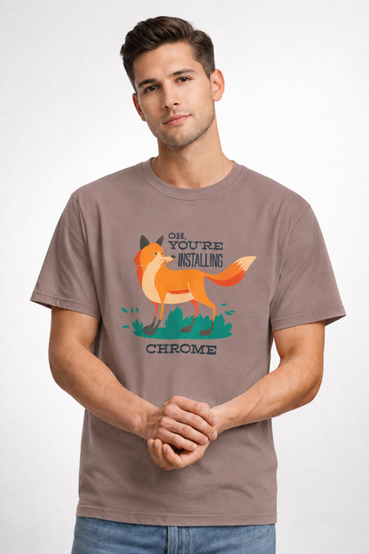 Vastrio Unisex Installing Chrome Fox T-Shirt for Men & Women | 100% Pure Cotton Round Neck Half Sleeve Funny Graphic Tee