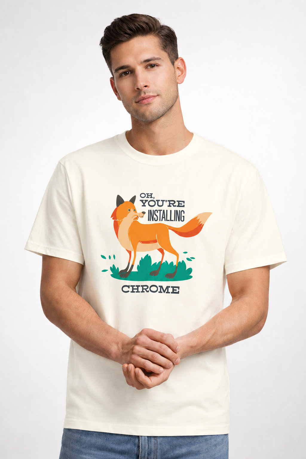 Vastrio Unisex Installing Chrome Fox T-Shirt for Men & Women | 100% Pure Cotton Round Neck Half Sleeve Funny Graphic Tee