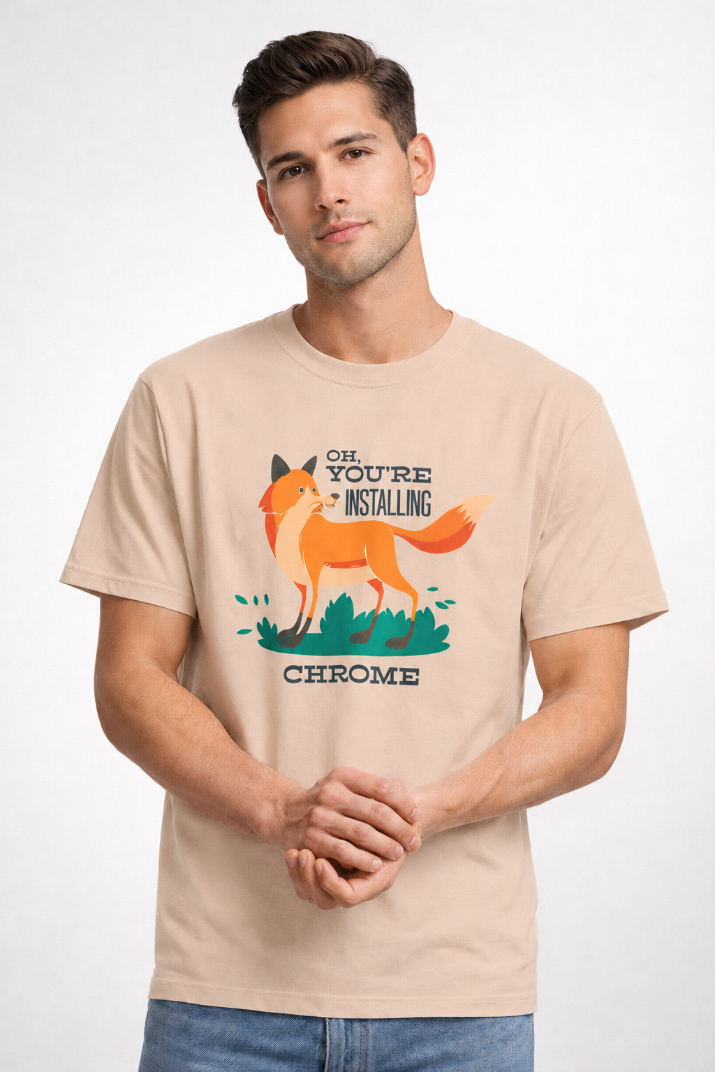 Vastrio Unisex Installing Chrome Fox T-Shirt for Men & Women | 100% Pure Cotton Round Neck Half Sleeve Funny Graphic Tee