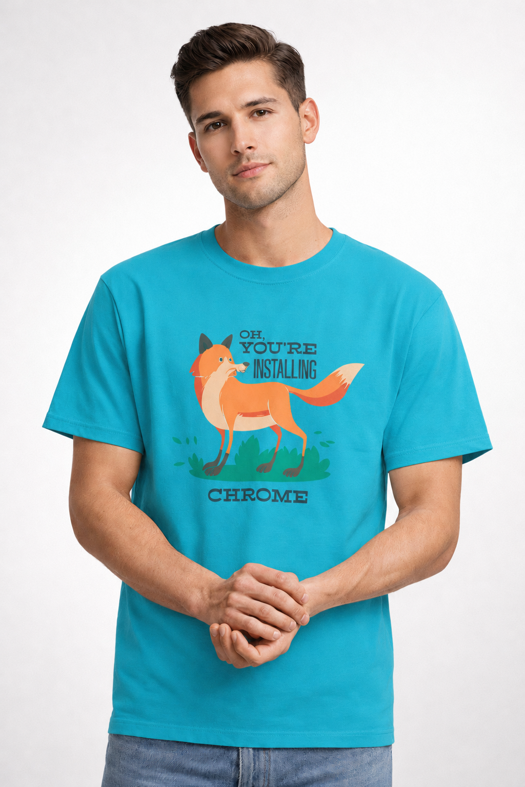 Vastrio Unisex Installing Chrome Fox T-Shirt for Men & Women | 100% Pure Cotton Round Neck Half Sleeve Funny Graphic Tee