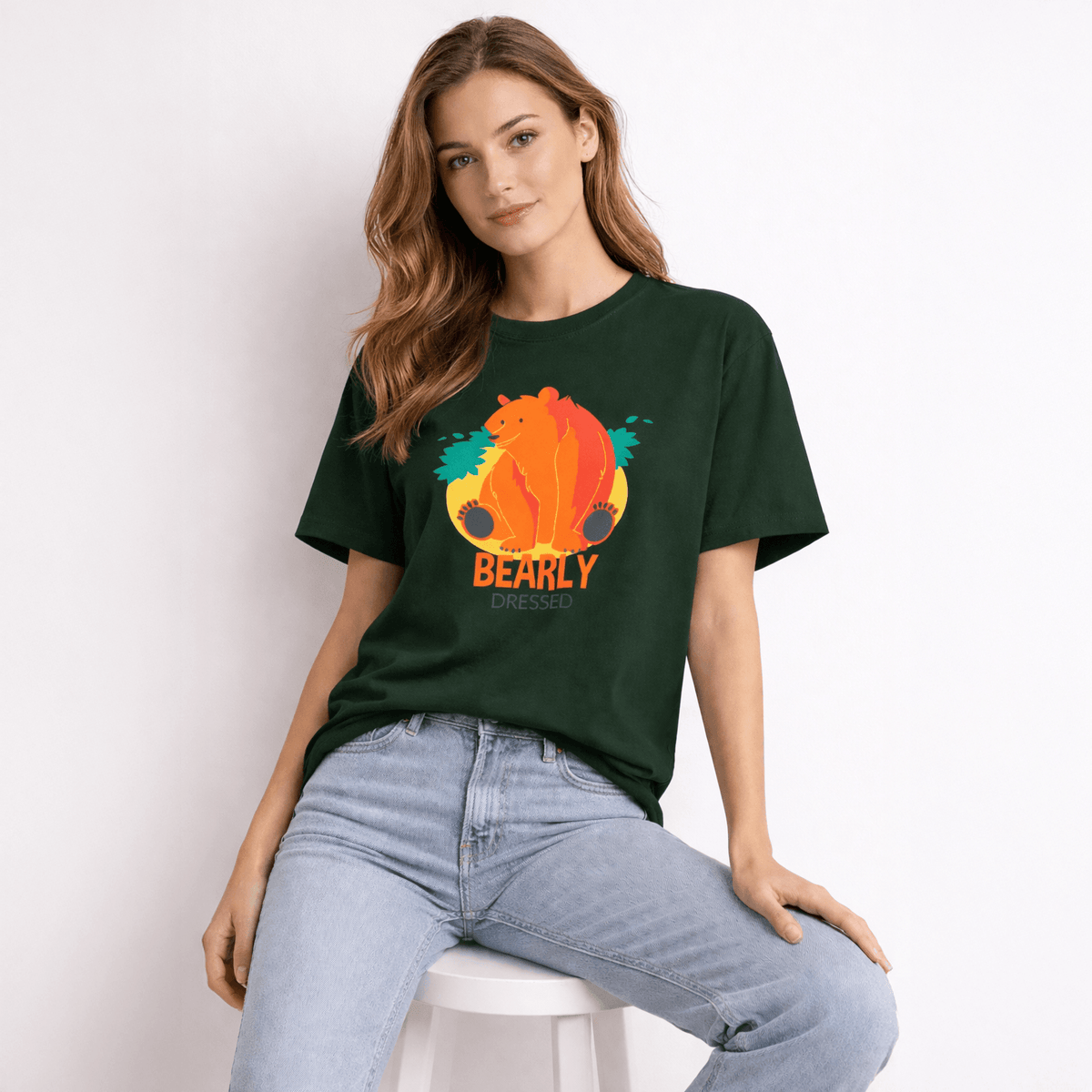 Vastrio Unisex Bearly Dressed Bear T-Shirt for Men & Women | 100% Pure Cotton Round Neck Half Sleeve Funny Graphic Tee