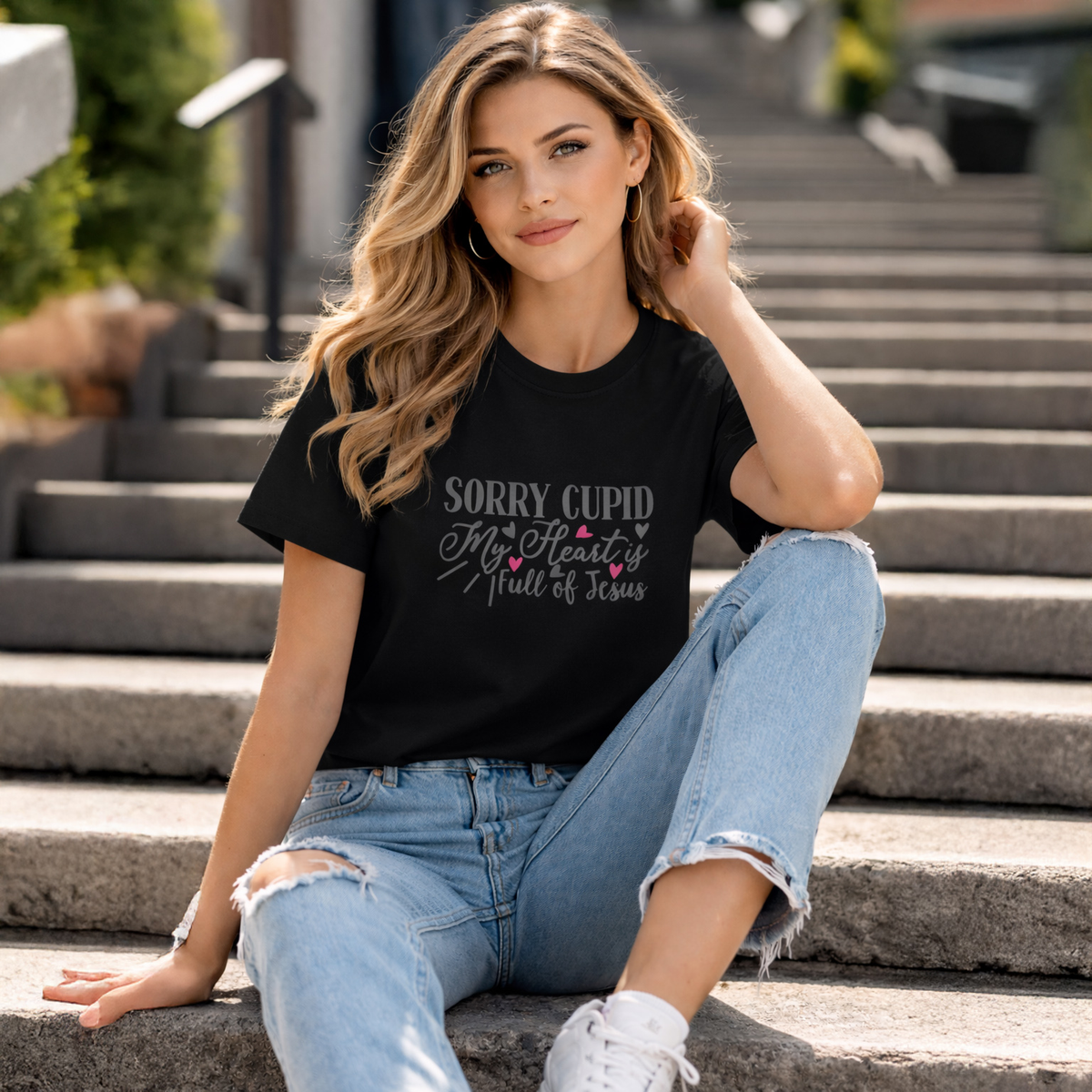 Vastrio Unisex Valentine Graphic Printed T Shirt for Men & Women | Sorry Cupid My Heart Is Full of Jesus T-Shirt | Valentine Collection | Regular Fit Half Sleeve Casual T-Shirt