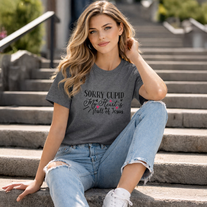 Vastrio Unisex Valentine Graphic Printed T Shirt for Men & Women | Sorry Cupid My Heart Is Full of Jesus T-Shirt | Valentine Collection | Regular Fit Half Sleeve Casual T-Shirt