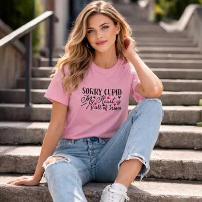 Vastrio Unisex Valentine Graphic Printed T Shirt for Men & Women | Sorry Cupid My Heart Is Full of Jesus T-Shirt | Valentine Collection | Regular Fit Half Sleeve Casual T-Shirt