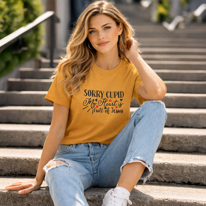 Vastrio Unisex Valentine Graphic Printed T Shirt for Men & Women | Sorry Cupid My Heart Is Full of Jesus T-Shirt | Valentine Collection | Regular Fit Half Sleeve Casual T-Shirt