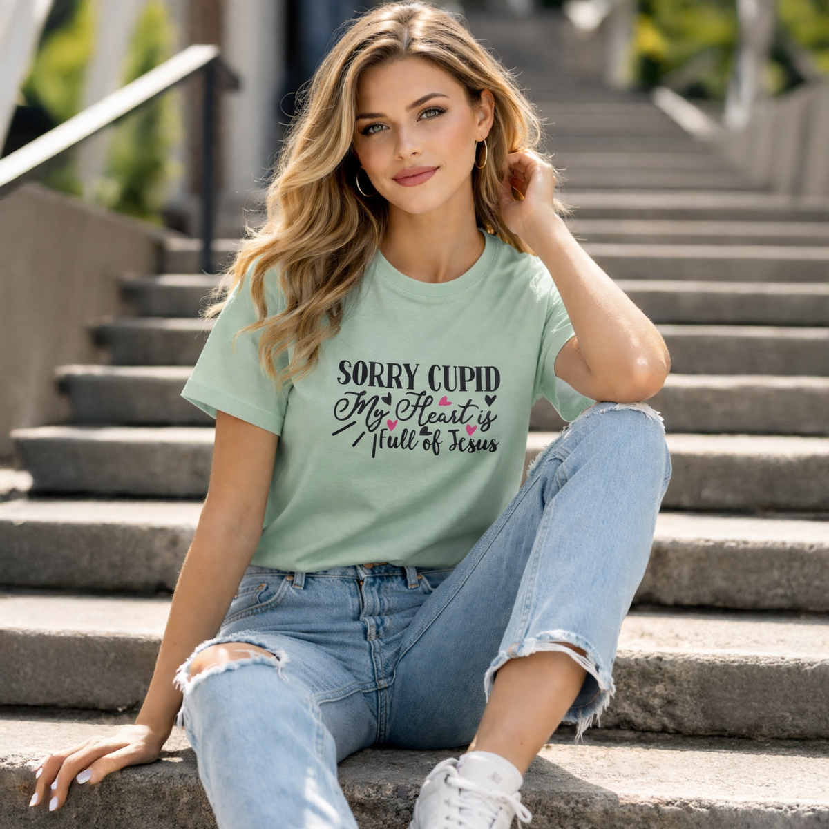Vastrio Unisex Valentine Graphic Printed T Shirt for Men & Women | Sorry Cupid My Heart Is Full of Jesus T-Shirt | Valentine Collection | Regular Fit Half Sleeve Casual T-Shirt