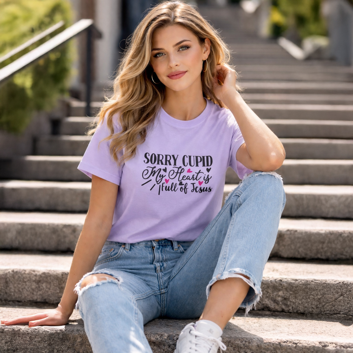 Vastrio Unisex Valentine Graphic Printed T Shirt for Men & Women | Sorry Cupid My Heart Is Full of Jesus T-Shirt | Valentine Collection | Regular Fit Half Sleeve Casual T-Shirt