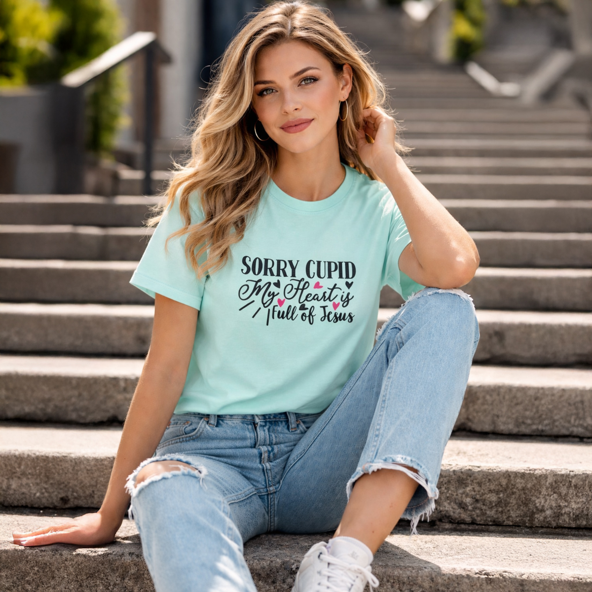 Vastrio Unisex Valentine Graphic Printed T Shirt for Men & Women | Sorry Cupid My Heart Is Full of Jesus T-Shirt | Valentine Collection | Regular Fit Half Sleeve Casual T-Shirt