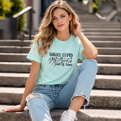 Vastrio Unisex Valentine Graphic Printed T Shirt for Men & Women | Sorry Cupid My Heart Is Full of Jesus T-Shirt | Valentine Collection | Regular Fit Half Sleeve Casual T-Shirt