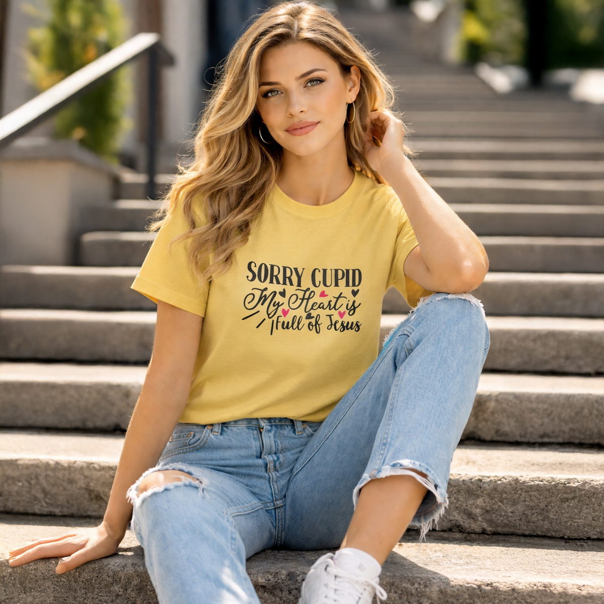 Vastrio Unisex Valentine Graphic Printed T Shirt for Men & Women | Sorry Cupid My Heart Is Full of Jesus T-Shirt | Valentine Collection | Regular Fit Half Sleeve Casual T-Shirt