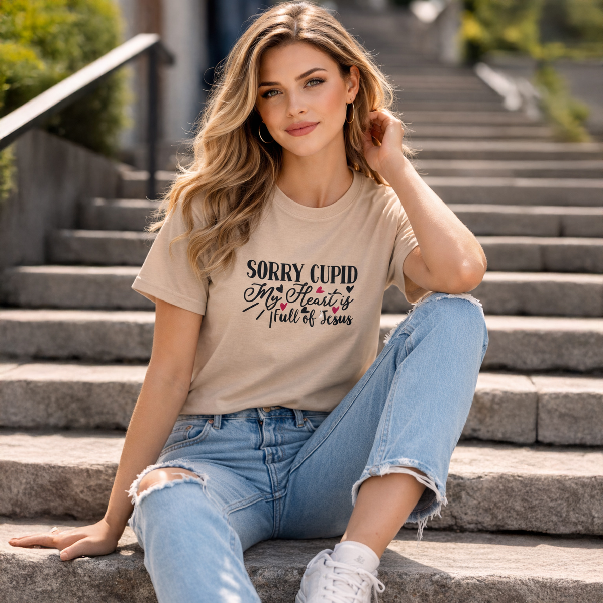 Vastrio Unisex Valentine Graphic Printed T Shirt for Men & Women | Sorry Cupid My Heart Is Full of Jesus T-Shirt | Valentine Collection | Regular Fit Half Sleeve Casual T-Shirt