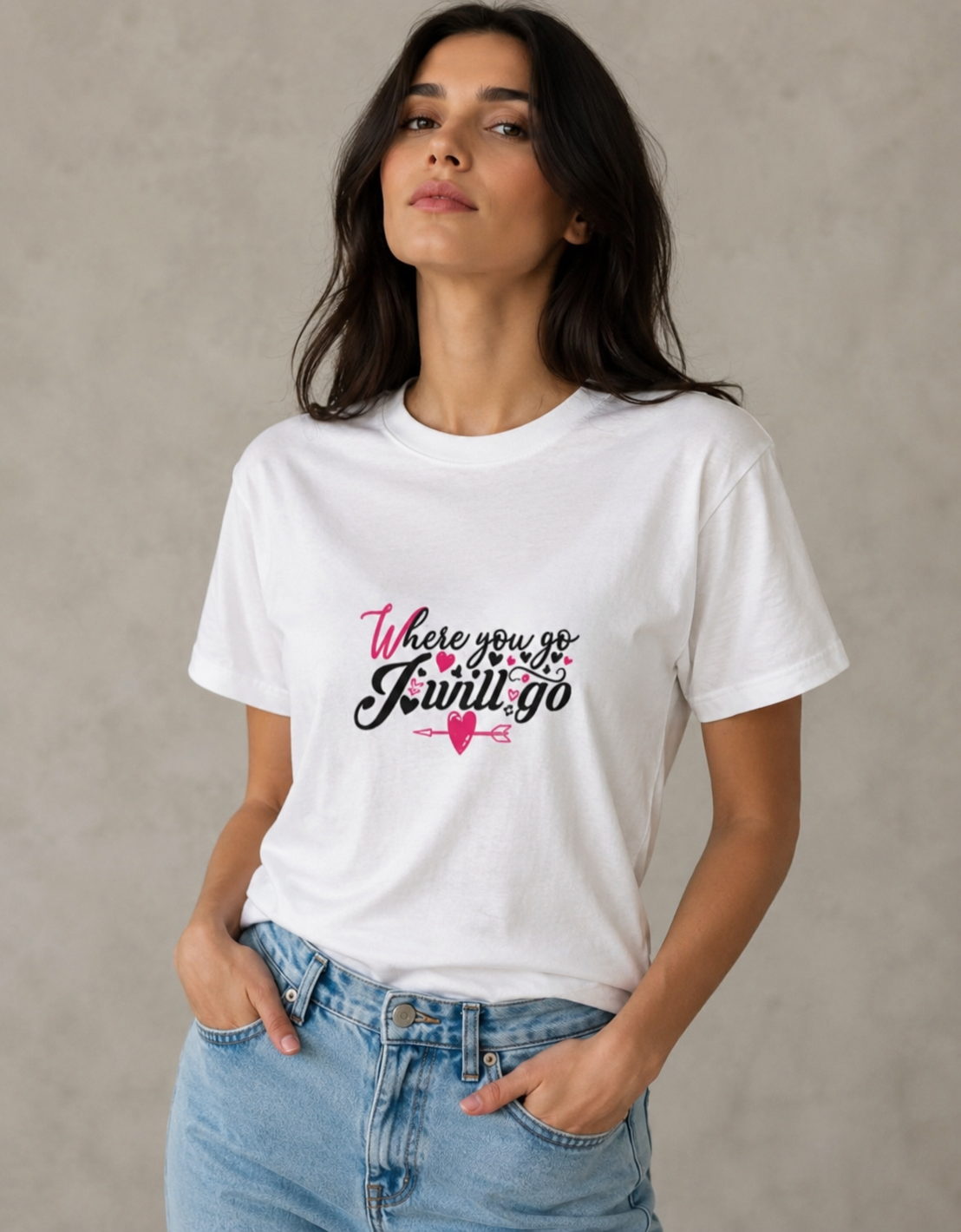 Vastrio Unisex Where You Go I Will Go T-Shirt | Romantic Valentine Graphic Printed T-Shirt for Men & Women | Love Quote Valentine Gift