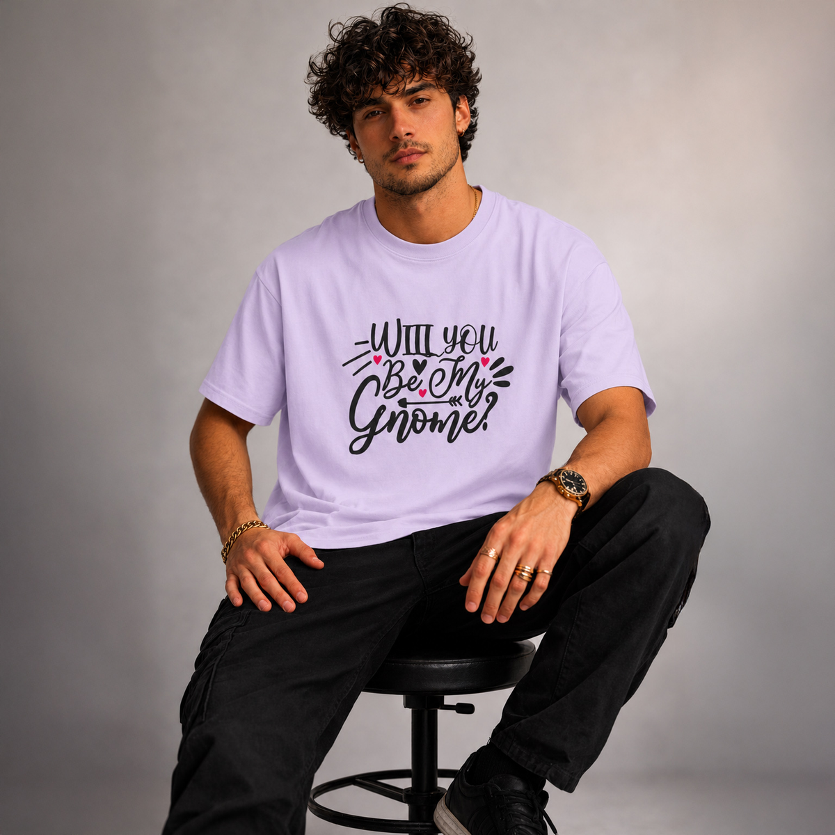 Vastrio Unisex Will You Be My Gnome T-Shirt | Cute Valentine Graphic Printed T-Shirt for Men & Women | Funny Love Quote Valentine Gift
