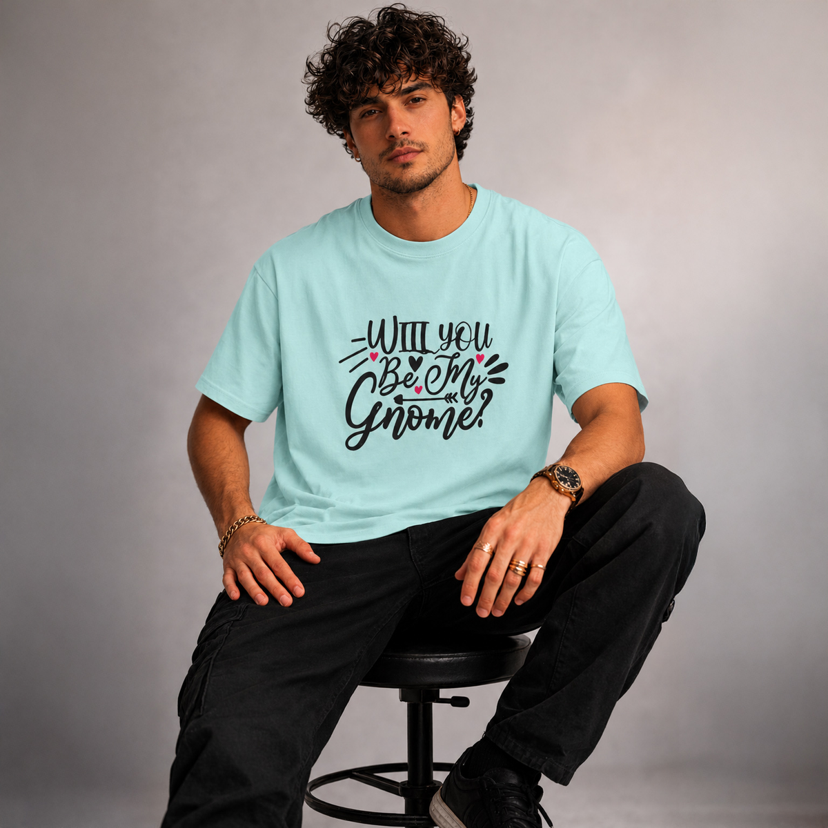 Vastrio Unisex Will You Be My Gnome T-Shirt | Cute Valentine Graphic Printed T-Shirt for Men & Women | Funny Love Quote Valentine Gift