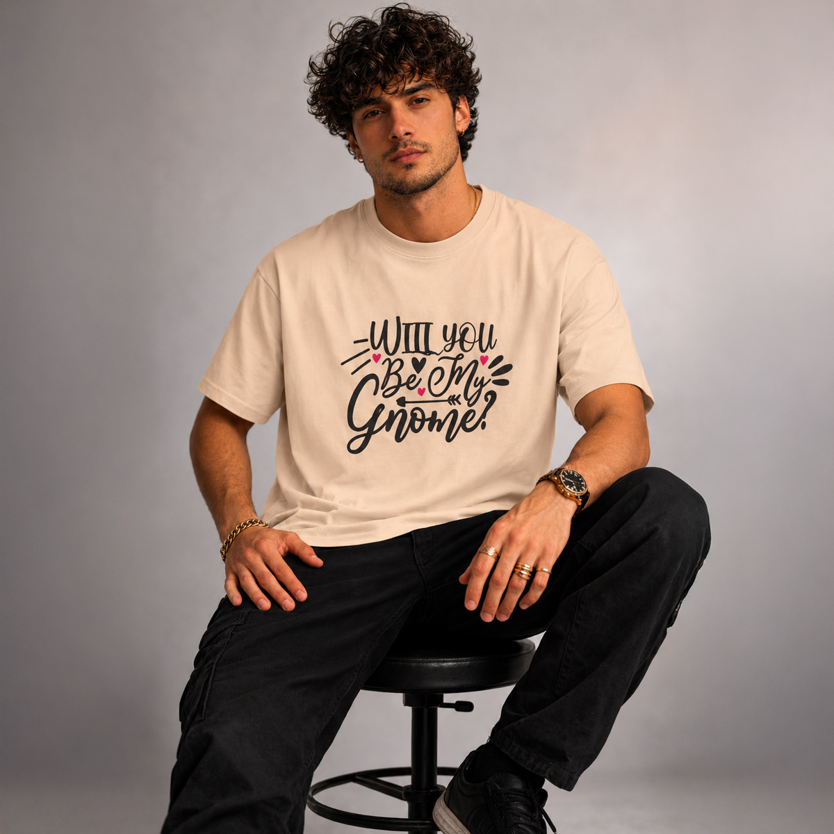 Vastrio Unisex Will You Be My Gnome T-Shirt | Cute Valentine Graphic Printed T-Shirt for Men & Women | Funny Love Quote Valentine Gift